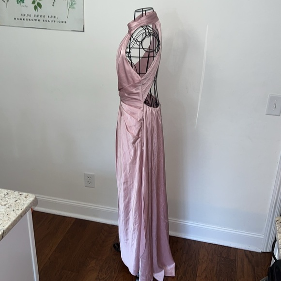 NWT Ieena for Mac Duggal Pink Open Back High Neck Side Ruched Gown Size 8 - Picture 11 of 15